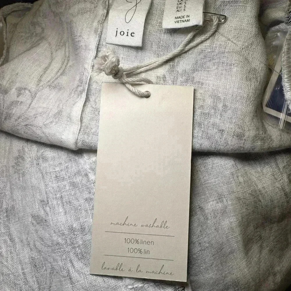 JOIE LINEN BLAZER Grey/White floral print NWT POCKETS SZ S & SZ M notched collar - Picture 9 of 12